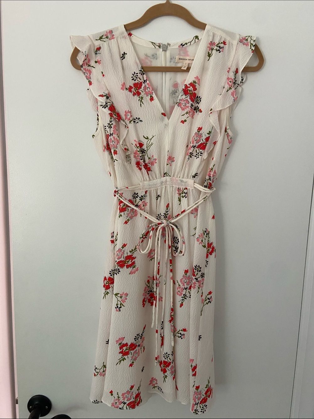 Rebecca Taylor Silk Floral Tie-Waist Mini Dress